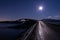 Night with the moon and view on the Atlantic Ocean Road in Norway