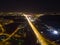 Night motorway aerial view