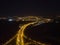 Night motorway aerial view