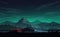 Night mountains landscape with road and car