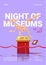 Night of museums poster with dinosaur skeleton