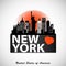 Night New York city skyline design. Detailed city silhouette.
