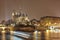 Night panorama of Cite island with cathedral Notre Dame de Paris