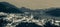 Night panorama. Lights of the city of Weggis. Switzerland. Lake Monochrome. Retro filter