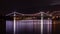 Night panorama of Lions Gate bridge connecting Stanley Park with North Vancouver, BC, Canada.