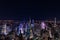 Night panorama of New York City, view at Bryant park and Paramount Building highlighted in pink