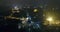 Night panorama of Prague, panoramic view from the air to the old town and Charles Bridge, lights of the night city