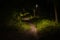 Night park footpath trail and outdoor lantern electricity light