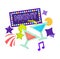 Night party or dance club vector icons of cocktails and birthday celebration stars