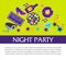 Night party promotional banner with big sign and sample text