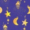 Night pattern with moon, stars