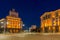 Night photo of Buildings of Presidency and Former Communist Party House in Sofia, Bulgaria