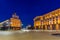 Night photo of Buildings of Presidency and Former Communist Party House in Sofia, Bulgaria