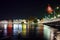 Night photo of City of Geneva and bridge over Rhone River