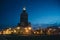 Night photo with illuminated Palace of Science and Culture