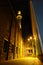 Night photo. Narrow street and street lamps