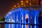 Night photo neon blue bridge Downtown Miami to port