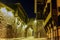 Night photo of old house and ancient fortress entrance of old town of city of Plovdiv, Bulgaria