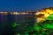 Night photo of reconstructed gate part of Sozopol ancient fortifications