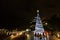 Night photography of bright white Christmas tree lights at King street wharf, Darling harbour.