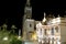 Night photography center of the magical town Cuetzalan Pueblo with view of the government palace, kiosk and the church of San Fra