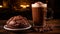 Night Photography: Chocolate Cake And Hot Chocolate In Monochromatic Earth Tones