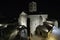 Night photography of the church of Santa Maria del Castillo in Buitrago de Lozoya, Madrid, Spain