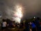 Night photography of fireworks for new year 2018 celebration above people at Parramatta park, Sydney, Australia.