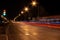 Night photography of lines of light drawn by vehicle traffic  going down Calle de AlcalÃ¡ in Madrid