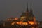 Night Photography. Petrov - St. Peters and Paul church in Brno city.Urban old architecture. Central Europe Czech Republic.