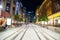 Night photography of Sydney Georges Street with tramway.