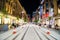 Night photography of Sydney Georges Street with tramway.