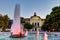 Night photos of Fountain in front of city hall in the center of Plovdiv