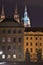 Night Picture of the main entrance to the Prague castle in Prague in Czech Republic. Gate of giants, with baroque statues