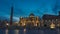 A night picture of The Papal Basilica of St. Peter in the Vatican. St Peter`s, Bernini`s colonnade and Maderno`s fountain at ni