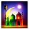 A night in Ramadan. A colorful mosque and a lantern with a glowing evening light. 3d
