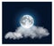 Night realistic background. Dark sky with full moon and cloud