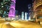 Night road traffic in financial centre, Doha, Qatar