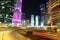 Night road traffic in financial centre, Doha, Qatar