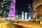 Night road traffic in financial centre, Doha, Qatar