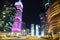 Night road traffic in financial centre, Doha, Qatar