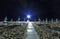 Night sand beach view with umbrellas, Adriatic riviera