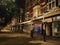 A night scene of acades and shops in the historic lord street shopping area in southport merseyside