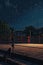 Night Scene of Boxing Ring Under Starry Sky. Generative AI.