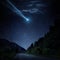 Night scene with a comet, asteroid, meteorite flying to Earth. The concept on the theme of the apocalypse, armageddon, doomsday,