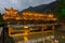 The Night Scene of Fengyu Bridge Wind-rain bridge in Xijiang Qianhu Miao Village