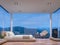 Night scene glass house bedroom with mountain view 3d rendering image
