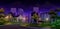 Night Scene of house in town with glowing street lamps  nature park vector illustration