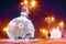 Night scene with illuminated Christmas balls