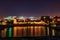 Night scene of Karnak Temple Complex in Luxor with a sacred lake and the ruined structure